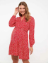 Червена рокля за бременни с десен, снимка 1 - Дрехи за бременни - 44926126