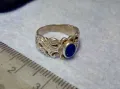 СТАРИНЕН АР НУВО ФЛОРАЛЕН СКЪПОЦЕНЕН СРЕБЪРЕН ПРЪСТЕН СРЕБРО ВИСОКА ПРОБА с ШЛИФОВАН ЛАЗУРИТ 25290, снимка 5