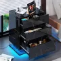 Нощни шкафчета Бял/Черен гланц/мрамор лед LED осветление, 3 чекмеджета, снимка 8