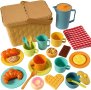 HERSITY Игрален комплект за деца за следобеден чай с кошница за пикник за десерт и постелка 