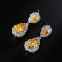 Обеци с цитрин и циркони, капки, посребрени, снимка 2