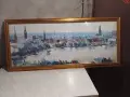 Hamburger Michel Landingsbrucken Binnenalsyer акварел подписан 90г панорама 132х58см Злат. рамка ст., снимка 3