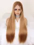 Дълга права медено руса перука с дантела 13*4*1 75-80 см с тъмни корени, снимка 7