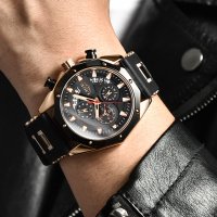 LIGE Black Gold 8908 луксозен мъжки кварцов часовник, снимка 2 - Мъжки - 42091327