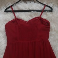 Червена рокля с тънки презрамки  - шифон , снимка 4 - Рокли - 41893179