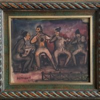 Уникална ранна картина Наум Хаджимладенов Музиканти 1948г. , снимка 1 - Картини - 38849524