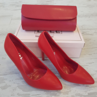 Официални дамски обувки на ток в червен цвят, снимка 2 - Дамски обувки на ток - 36516392