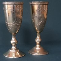 ЧИФТ Руски чашки сребърни 84 с ПОЗЛАТА Москва 19ти век чаша, снимка 5 - Други ценни предмети - 34620706