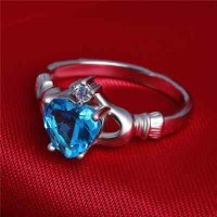 Дамски пръстен със син циркон - сърце, снимка 2 - Пръстени - 41865759