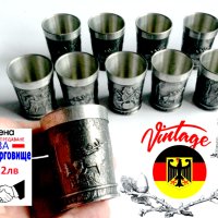 Калаени Zinn малки ловджийски чашки за ракия с ловни мотиви, снимка 1 - Антикварни и старинни предмети - 41368521