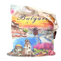 Сувенирна чанта, текстилна - тип пазарска - декорирана със забележителности от България 33см Х 37см , снимка 3 - Други - 44396278
