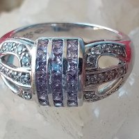 Сребърен пръстен с естествени камъни- аметист и планински кристал