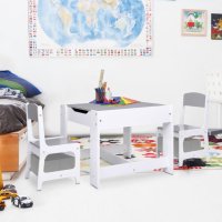 Детска масичка с 2 столчета, бяла, МДФ, снимка 1 - Други - 41509204
