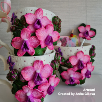 Декорирани чаши "Орхидеи"/ ръчна изработка , снимка 2 - Чаши - 36297026
