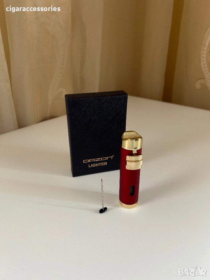 Луксозна запалка за пури с 3 турбо пламъка и игла за дупчене + кутия, снимка 1