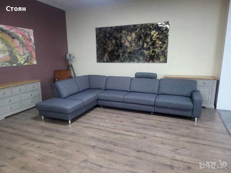 Сив ъглов диван от плат с фунция сън ZE-EM09002, снимка 1