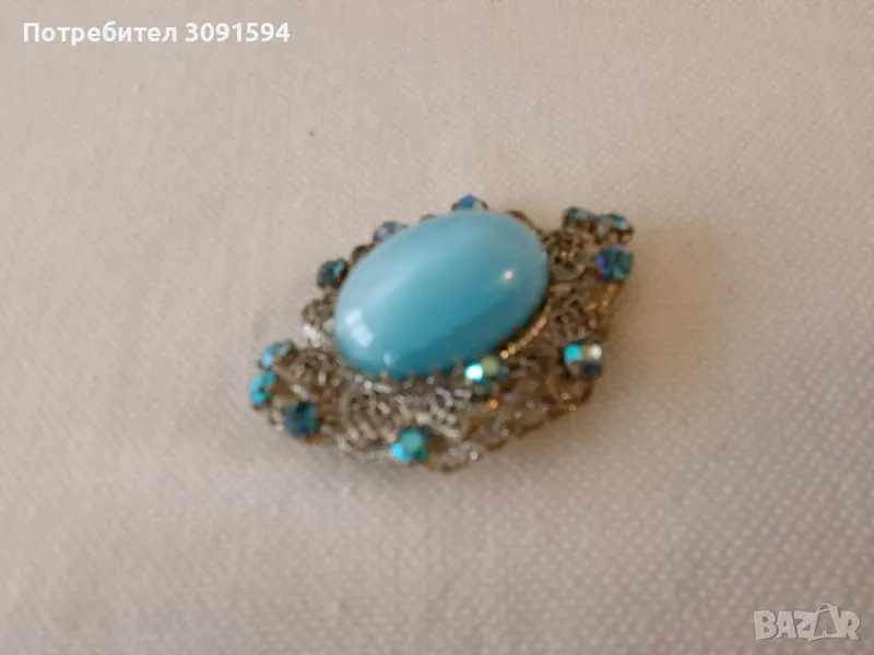 Стара Дамска Брошка със сини циркони и филигран, снимка 1