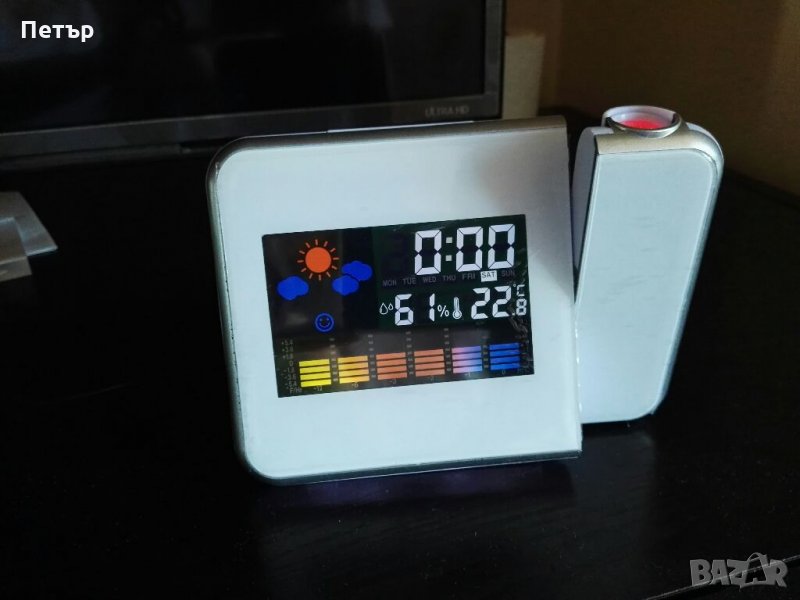 Цифров настолен часовник, с проектор, будилник, време, дата, метеорологична станция, снимка 1