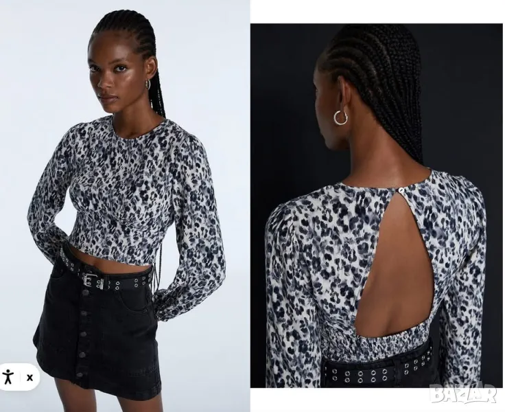 Разпродажба Stradivarius леопардова къса блуза къс топ с отворен гръб гол гръб леопардов принт S, снимка 1