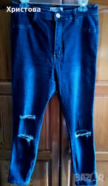 Тъмни еластични дънки с накъсване,"Princes",L/XL, снимка 1