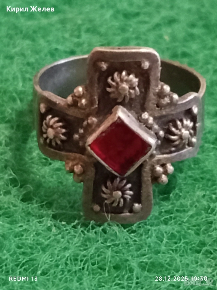 Сребърен пръстен Средновековен стил с РУБИН филигранна изработка 51805, снимка 1