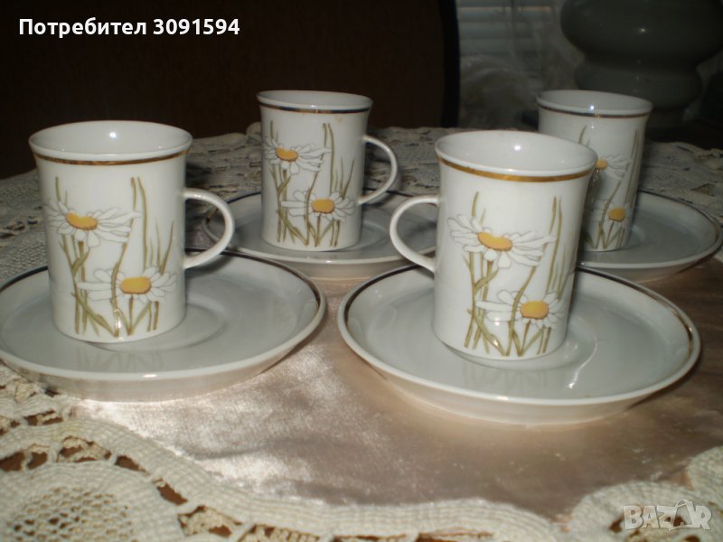 Стар Български порцелан комплект от 4 чаши за кафе, снимка 1