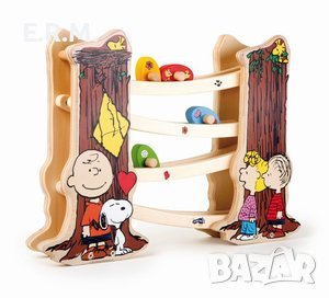 Дървена играчка Монтесори , Писта с топки  Charlie Brown, Snoopy & Co колички, снимка 1
