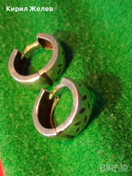 СТАРИ РЪЧНО ФЛОРАЛНО ОРНАМЕНТИРАНИ АРТ ДЕКО СРЕБЪРНИ ОБЕЦИ АНГЛИЯ СРЕБРО 925 МАЙСТОРСКИ 38696, снимка 1