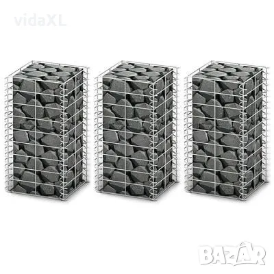 vidaXL Комплект габиони, 3 бр, поцинкована тел, 25x25x50 см（SKU:141044, снимка 1