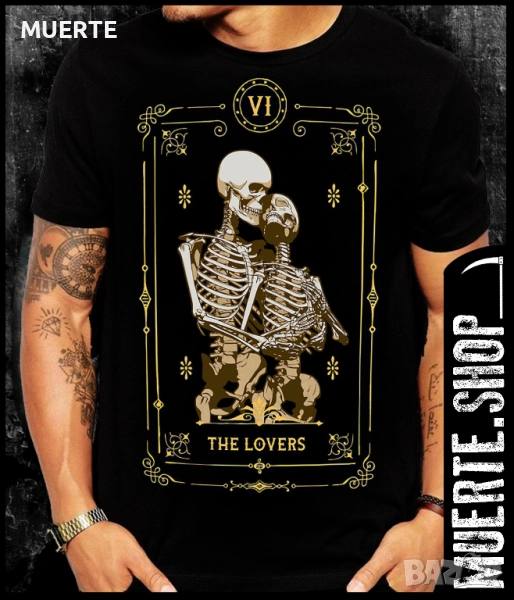 Черна тениска с щампа SKELETON LOVERS, снимка 1