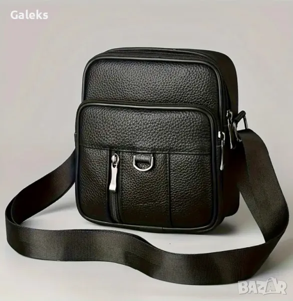 Мъжка Бутикова чантичка за през рамо/Черна естествена кожа!, снимка 1
