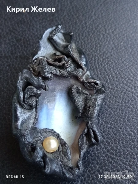 Арт брошка ръчна изработка с перла много красива 27023, снимка 1