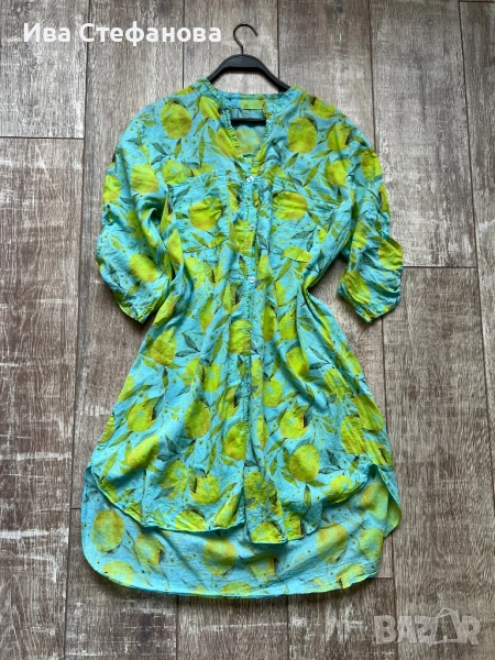 Дамска разкошна елегантна асиметрична нова риза туника 100 % памук памучна принт лимони лимон, снимка 1