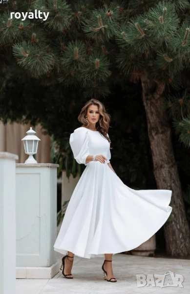 Бяла миди рокля "Перла" с отворен гръб", снимка 1