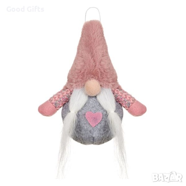 3 Броя Коледна украса за елха, Коледен гном с розова пухкава шапка, 15см, снимка 1