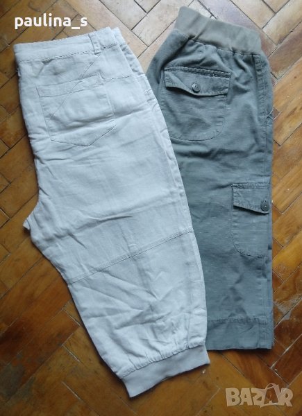 Два чифта бермуди - маркови ленени потури и дънкови бермуди / цвят Милитъри, снимка 1