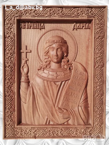 Икона на Света Мъченица Дария - авторска дърворезба, снимка 1