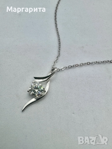 Сребърно колие с мойсанит (диамант) 1 карат, снимка 4 - Колиета, медальони, синджири - 52261270