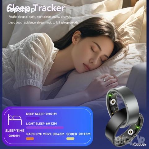 Нов проверен умен пръстен за проследяване на съня - пулс - фитнес тракер за мъже и жени, без ..., снимка 3 - Пръстени - 52359865