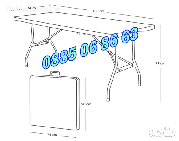 Сгъваема маса за кетъринг, градинска маса 180/74 см, къмпинг маса, снимка 5 - Градински мебели, декорация  - 51305167