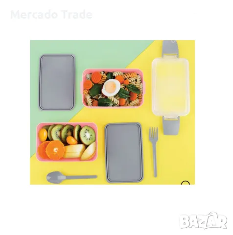 Термокутия за храна Mercado Trade, С прибори, Розово - Сиво, снимка 3 - Кутии за храна - 48985433