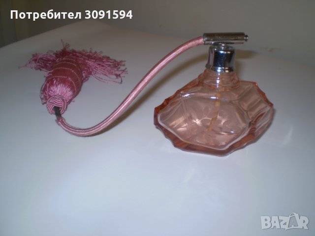 1930-те АРТ-ДЕКО АНТИЧНО КРИСТАЛНО СТЪКЛО БУТИЛКА ЗА ПАРФЮМ цвят розово, снимка 2 - Други ценни предмети - 35726377