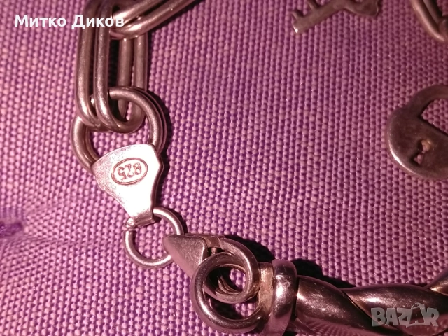 Сребърна гривна верижка за ръка нова проба 925 катинарче ключ 19.18грама, снимка 5 - Гривни - 52708377