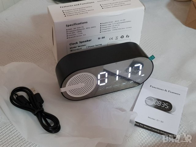 Настолен Bluetooth часовник тонколона акумулаторна батерия FM моде
