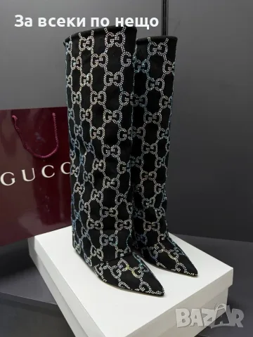 Gucci Луксозни Дамски Ботуши С Бляскави Кристали И Заострен Връх Код E251