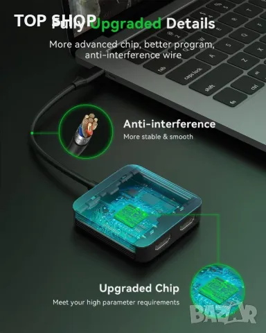 USB C към двоен HDMI адаптер 4K@120Hz/60Hz, снимка 5 - Кабели и адаптери - 49457564