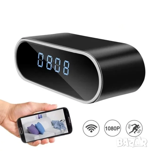 WiFi скрита камера в настолен часовник, будилник, видеонаблюдение, снимка 7 - HD камери - 52163815