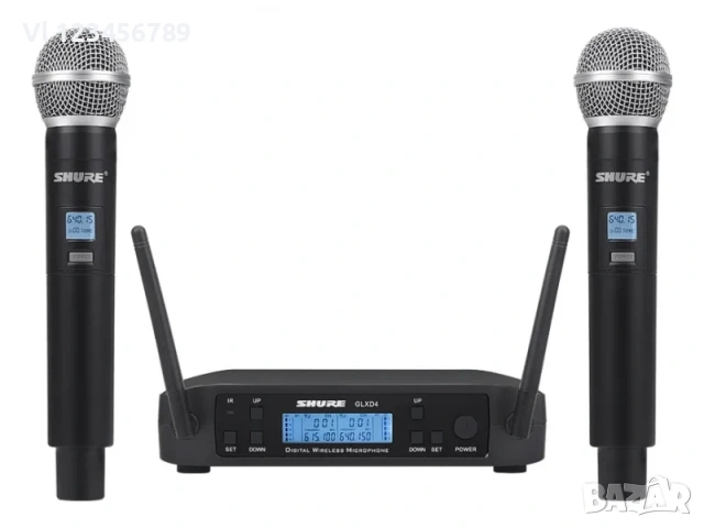 Комплект 2 броя безжични микрофони и UHF приемник с дисплей Shure GLXD4, снимка 2 - Микрофони - 53470985