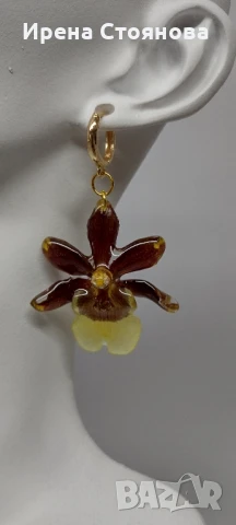 Обеци с естествен цвят на мини орхидея. Цветче с размери 3,5/4 см. , снимка 12 - Обеци - 51090834