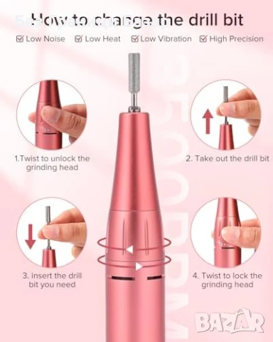 Нова Безчеткова пила за нокти 50000 об/мин – комплект с приставки за маникюр, снимка 2 - Продукти за маникюр - 50555505